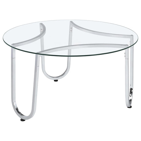 Beller round coffee table front view with tempered glass top