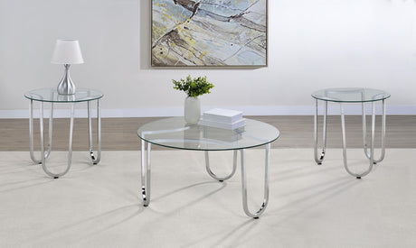 Beller 3-piece round coffee table set with tempered glass tops and chrome frames