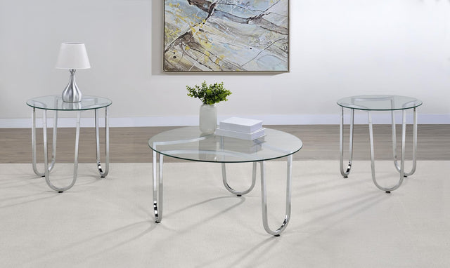 Beller 3-piece round coffee table set with tempered glass tops and chrome frames