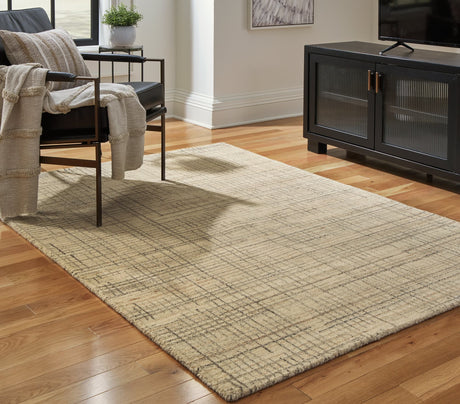 Janston Ivory Gray Tan Medium Rug showing geometric plaid pattern