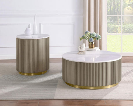 Jason 2-piece Round White Marble Coffee Table Set front angle
