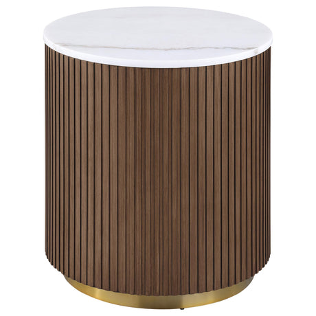 Jason round side table white marble top front view