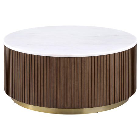 Jason round coffee table white marble top front view