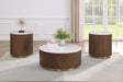Jason 3-piece Round White Marble Coffee Table Set in Honey Brown, front view