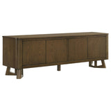 Trotter TV stand 71-inch four-door brown wood media console front view