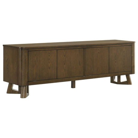 Trotter TV stand 71-inch four-door brown wood media console front view