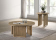 Adina 2-piece round coffee and end table set distressed light brown front view