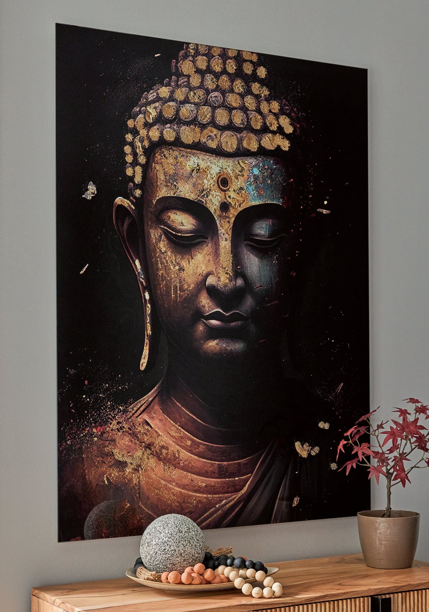 Caymoore black and gold glass wall art front view