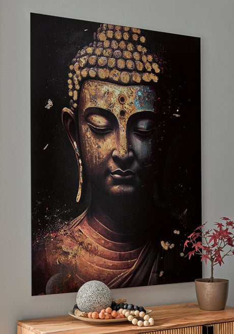 Caymoore black and gold glass wall art front view