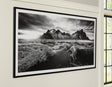 Delstone black and white wall art front view with mountain print