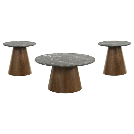 Franklin 3-piece round pedestal coffee table set overview