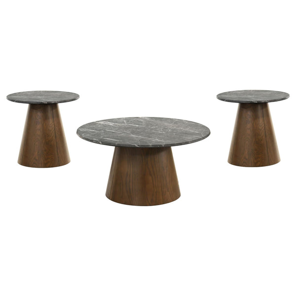 Franklin 3-piece round pedestal coffee table set overview
