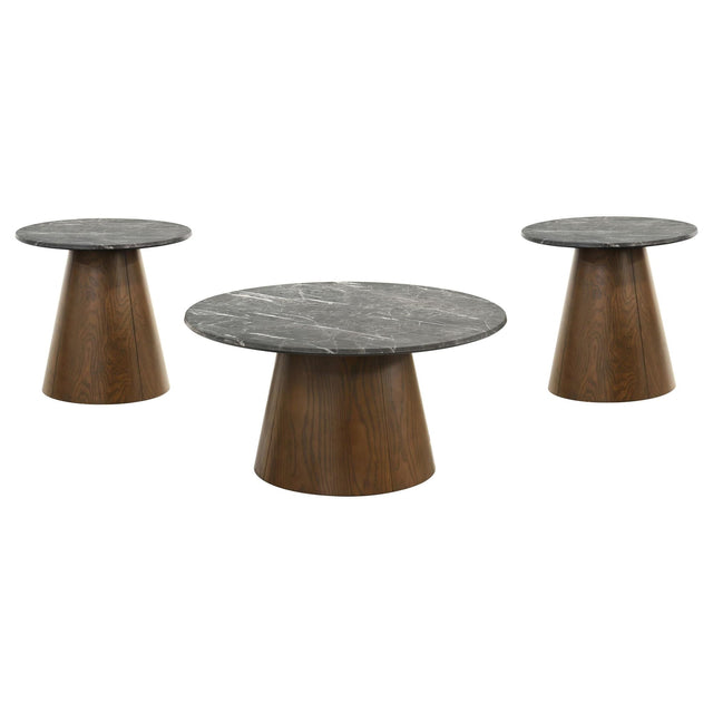 Franklin 3-piece round pedestal coffee table set overview