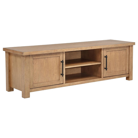 Beasley 2-door 71-inch wood TV stand media console golden oak front view