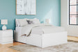 Front view of Onita White Full Platform Bed showing 4 side storage drawers