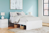 Onita White Full Platform Bed front angle showing headboard