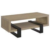 Dinard Latte Engineered Wood Coffee Table front view with top and lower shelf