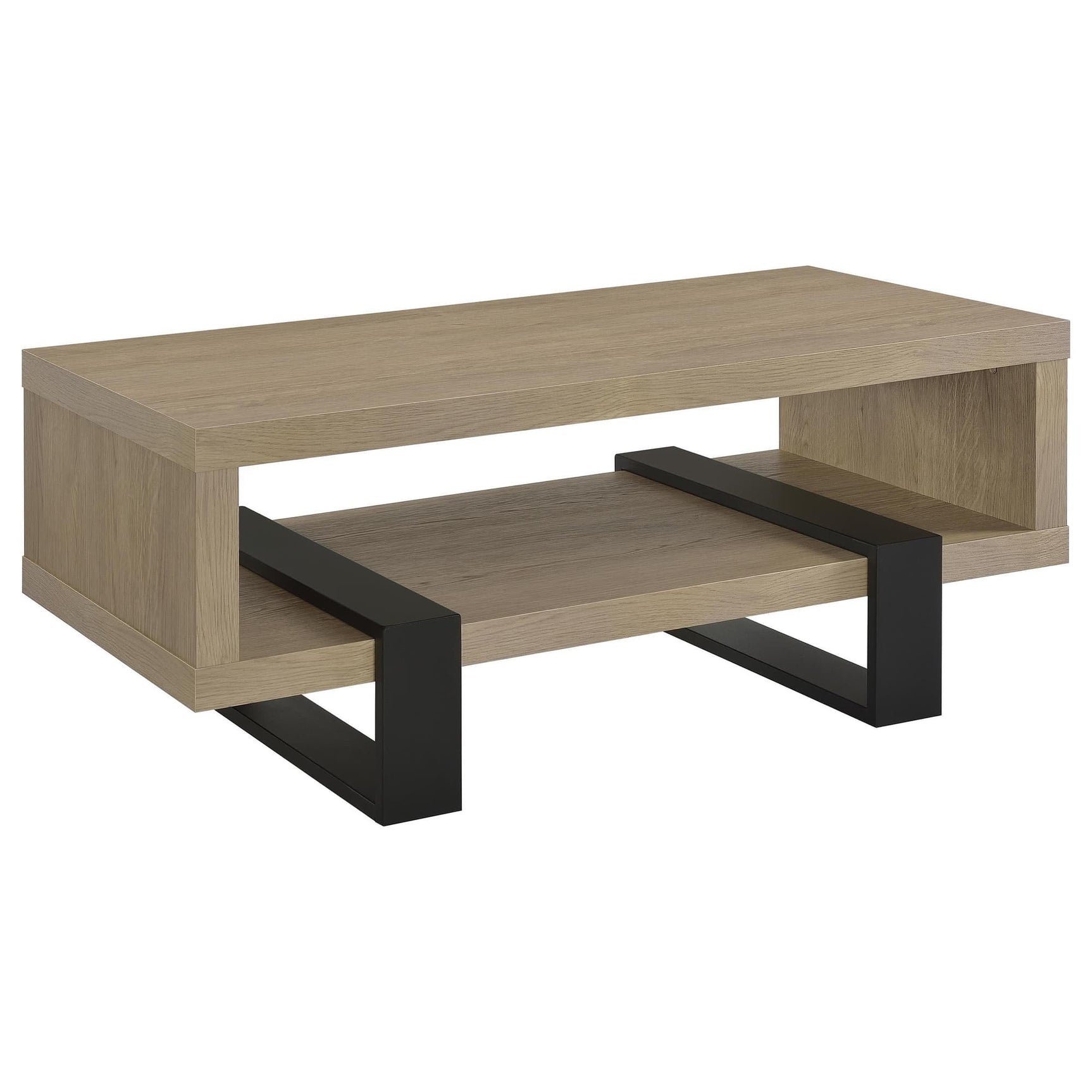 Dinard Latte Engineered Wood Coffee Table front view with top and lower shelf