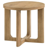 Kessler Round Sculptural Wood End Table Light Oak front angle