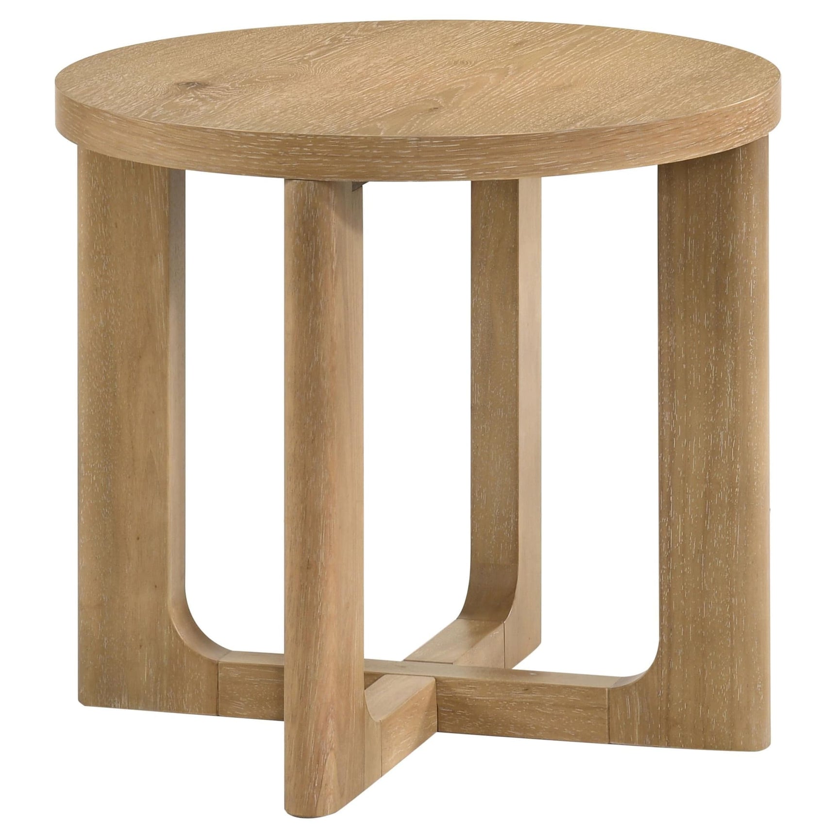 Kessler Round Sculptural Wood End Table Light Oak front angle