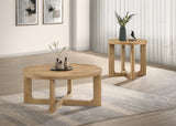 Kessler 2-piece round wood coffee table set in light oak, front view