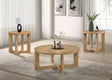 Kessler 3-piece round sculptural wood coffee table set in light oak - front view