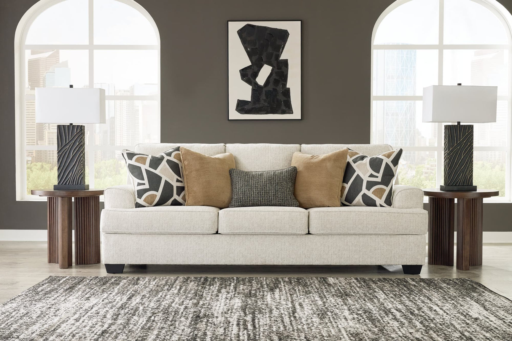 Heartcort Quartz Chenille Sofa front view in quartz fabric upholstery
