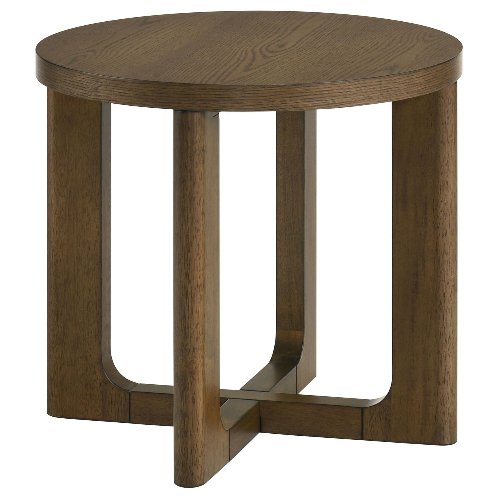 Kessler Round Sculptural Wood End Table Brown angled view