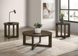 Kessler 3-piece round coffee table set brown with sculptural curved bases front view