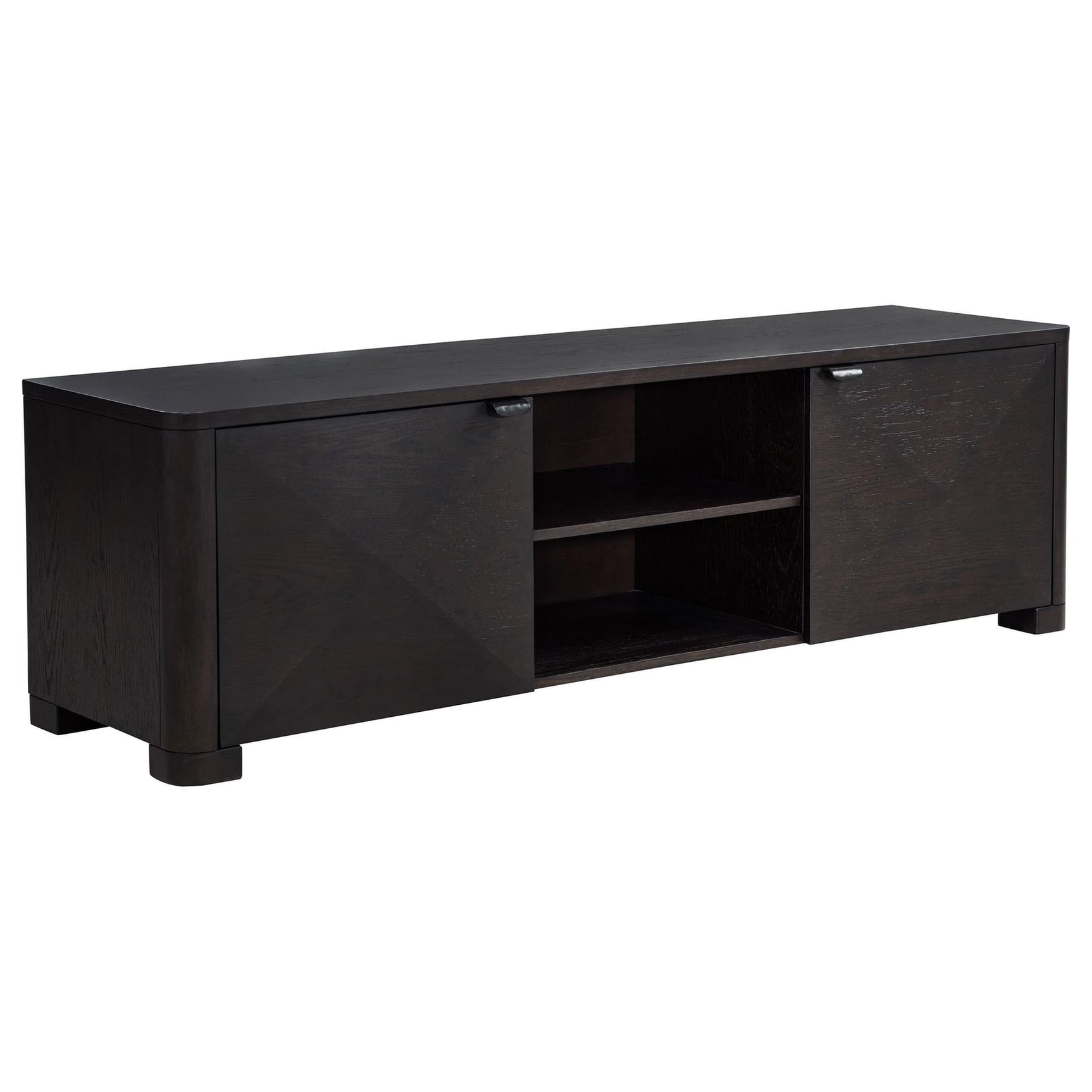 Marcelo 71-inch TV Stand with sliding doors and diamond veneer pattern front view