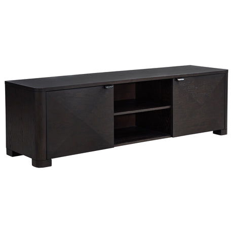 Marcelo 71-inch TV Stand with sliding doors and diamond veneer pattern front view