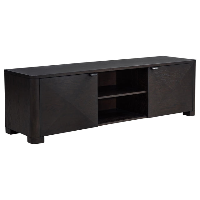 Marcelo 71-inch TV Stand with sliding doors and diamond veneer pattern front view