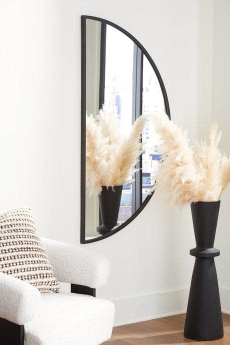 Denlow Black Metal Half-Moon Accent Mirror front view