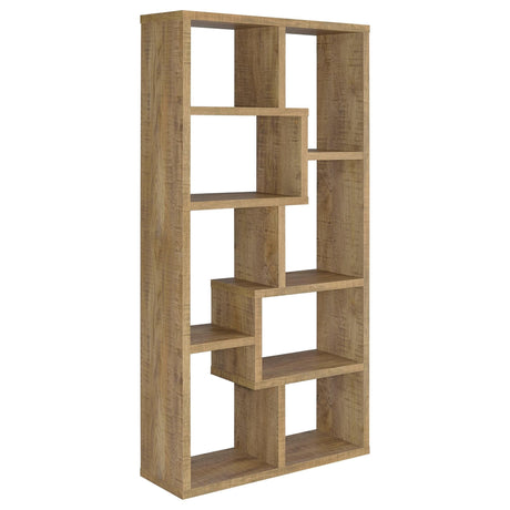 Theo 71-inch mango wood bookshelf with six staggered shelves