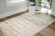 Kasney Cream and Brown Large Rug, top view showing striped pattern