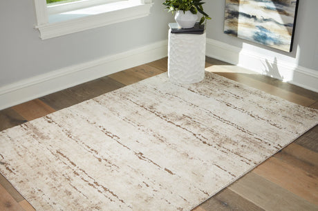 Kasney Cream and Brown Large Rug, top view showing striped pattern