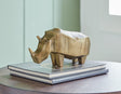 Gentwell Rhino Sculpture front angle in antique gold finish