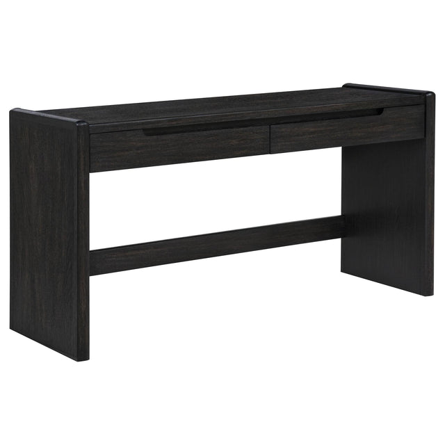 Leandro writing desk burnished black front view showing drawers