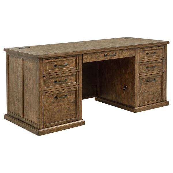 Altidore 68-inch 7-drawer Executive Home Office Desk Distressed Brown front angle