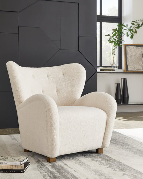 Larbell Ecru Tufted Wingback Accent Chair front angle