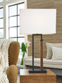 Voslen black and brown table lamp set, front view
