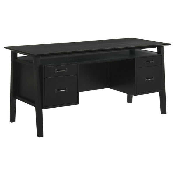 Goodson 64-inch black double pedestal computer desk front view
