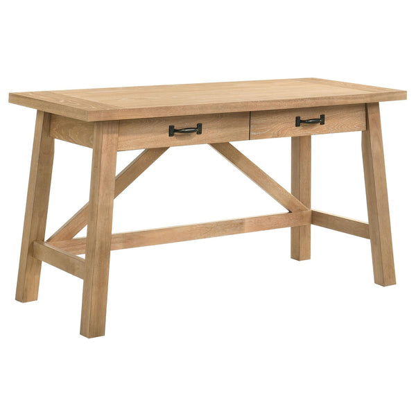 Fabian 54-inch computer writing desk front view in distressed light brown oak veneer