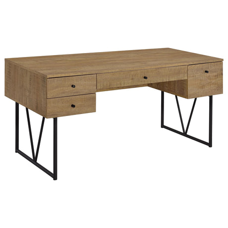 Analiese 63-inch mango wood writing desk with black metal base and four drawers