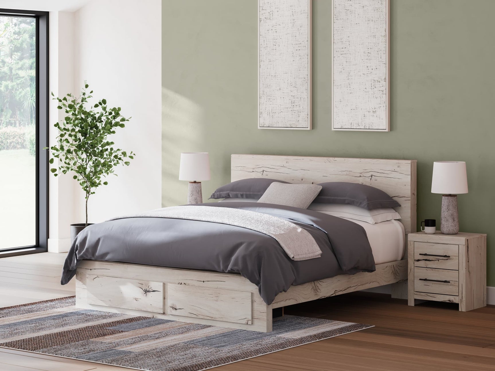 Lawroy Light Natural King Panel Storage Bed front view