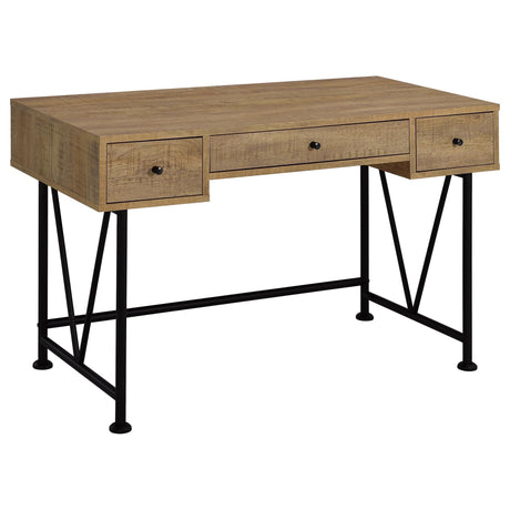 Analiese 47-inch mango writing desk with three drawers front angle