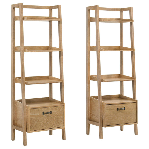 Fabian bookshelf set front view showing shelves and drawer