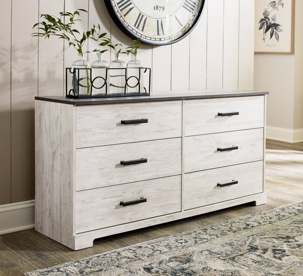 Shawburn Whitewash and Charcoal Gray Dresser front view