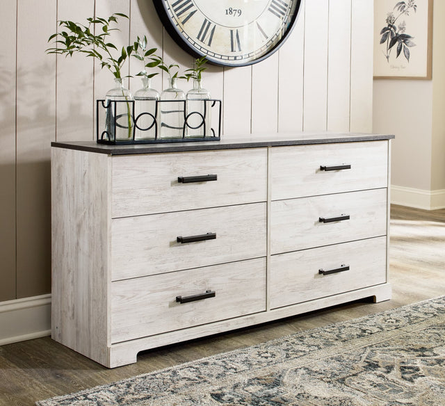 Shawburn Whitewash and Charcoal Gray Dresser front view