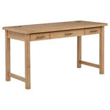 Vermes 55-inch writing desk with 3 drawers and power outlet in light ash, front angle